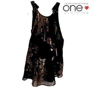 One Heart Clothing Women's Metallic Foil Accent‎ Halter Mini Dress